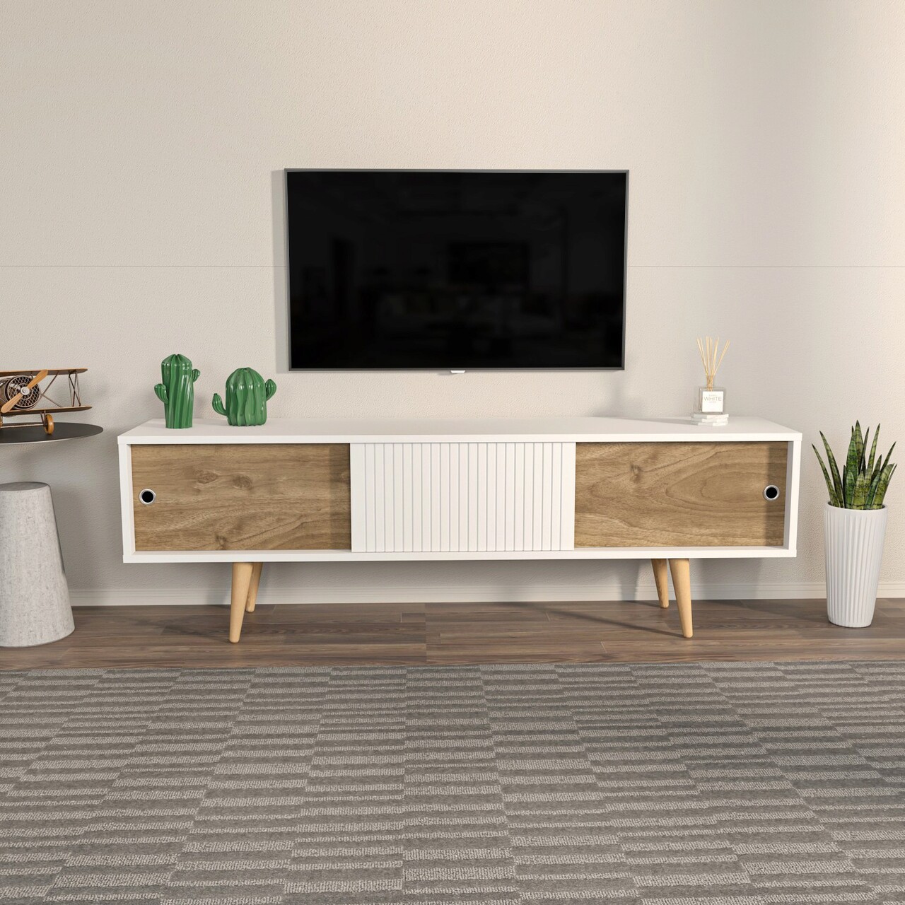 Comoda TV, Hanah Home, Ecrin, 160x45x34.5 cm, Alb/Maro - imagine 7